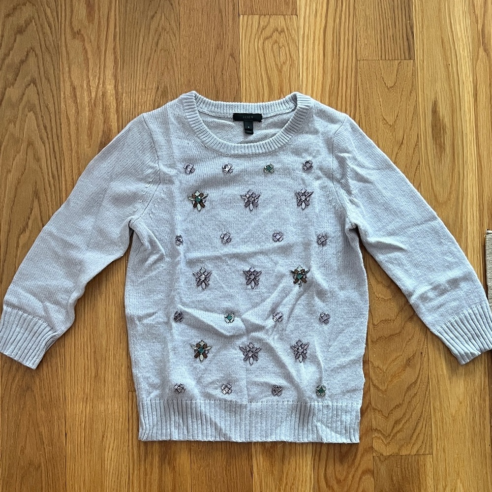 J. Crew Light Gray and lavender Embellished Sweater - Picture 3 of 6